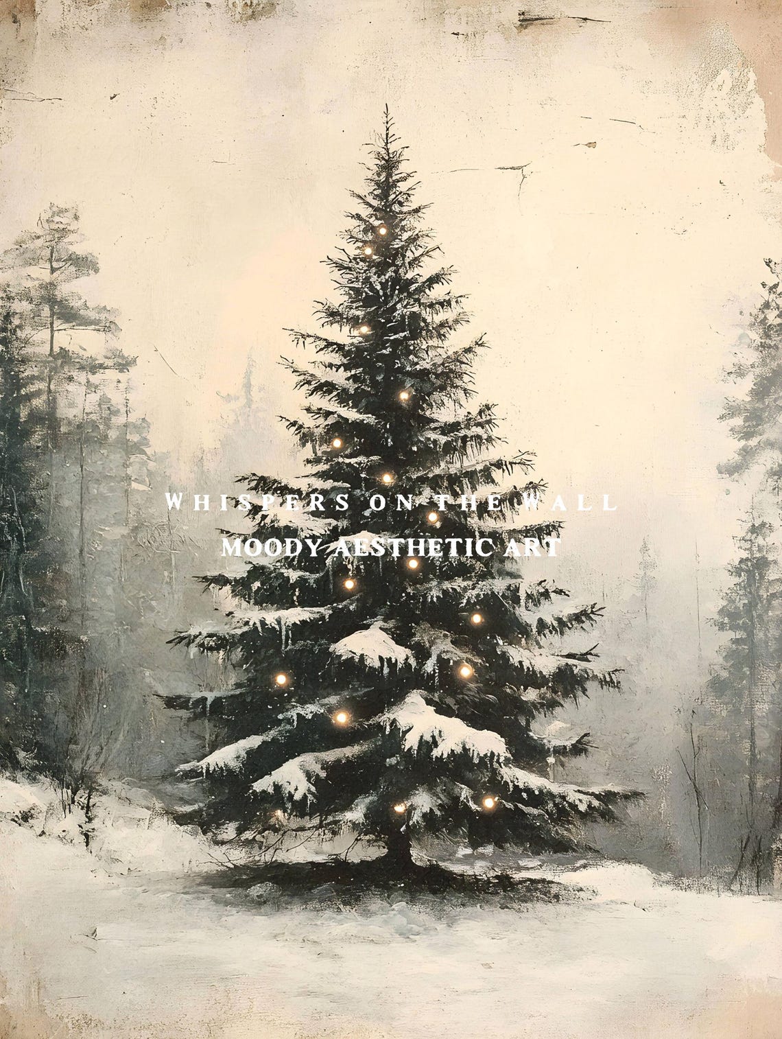 Snowy Christmas Tree with Lights Misty Forest Vintage Holiday Poster - Image 5