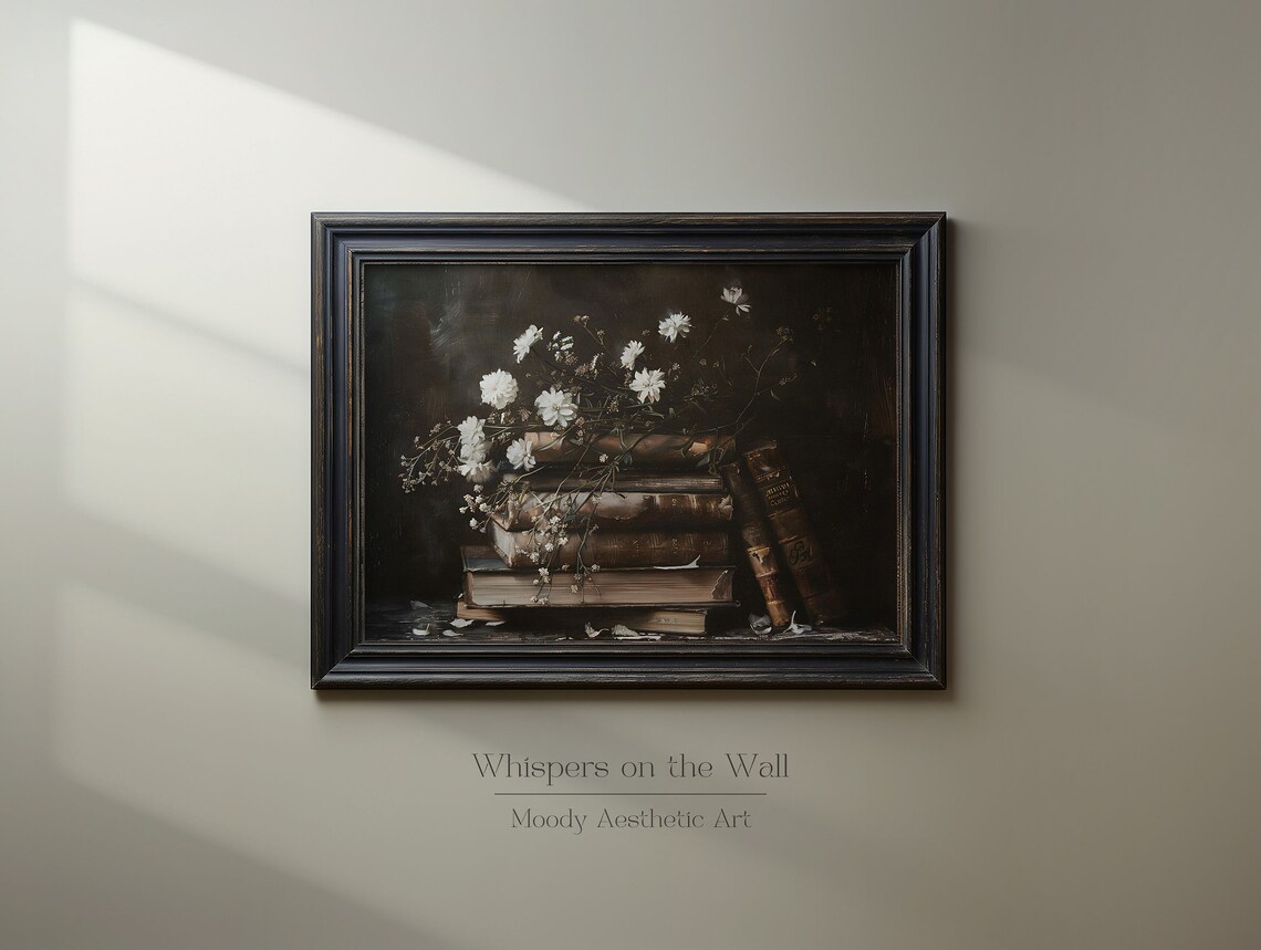 Rustic Book Stack Art Print, Moody Dark Academia - Image 2
