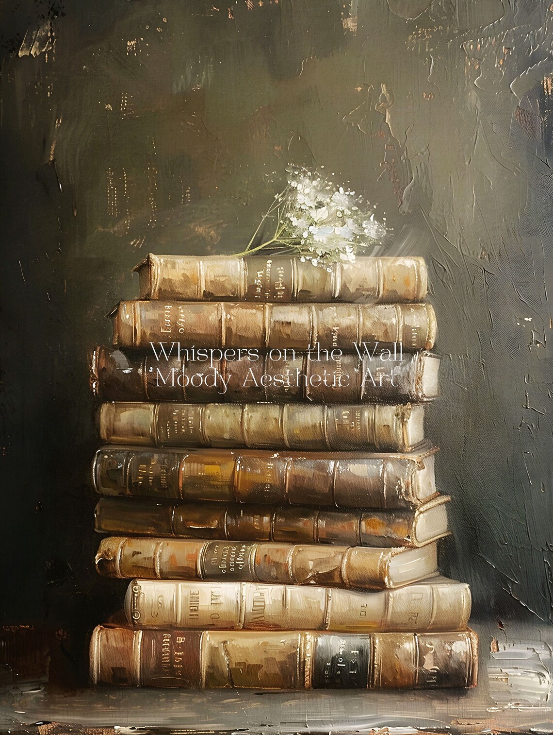 Old Leather Bound Book Stack Print Antique Books Still Life Wall Art Moody Decor Dark Academia Wall Art - Image 5