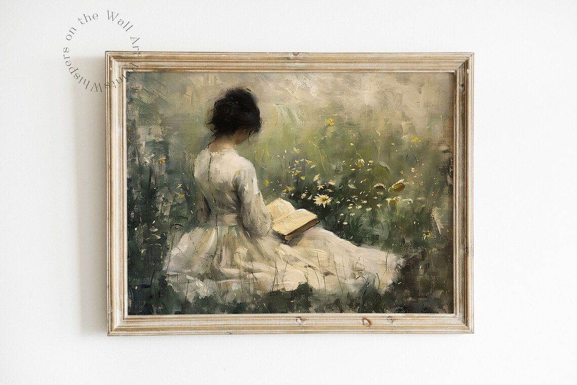Victorian Woman Reading Art Print, Light Academia