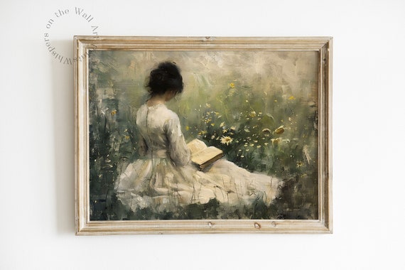 Victorian Woman Reading Art Print, Light Academia