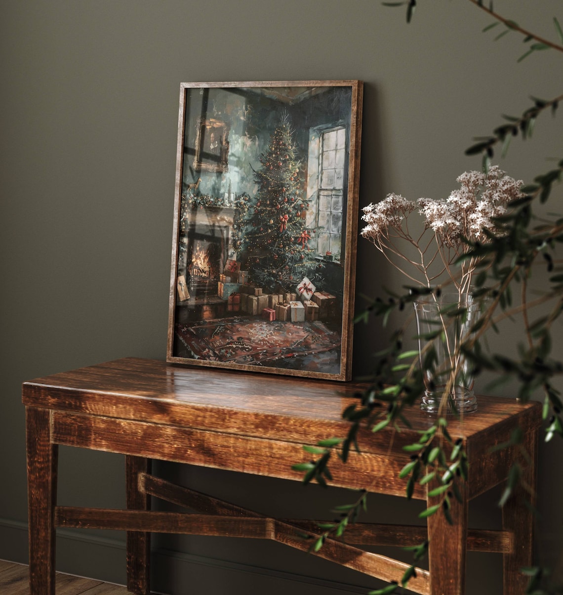 Vintage Christmas Tree Fireplace Cozy Victorian Holiday Room Poster - Image 2