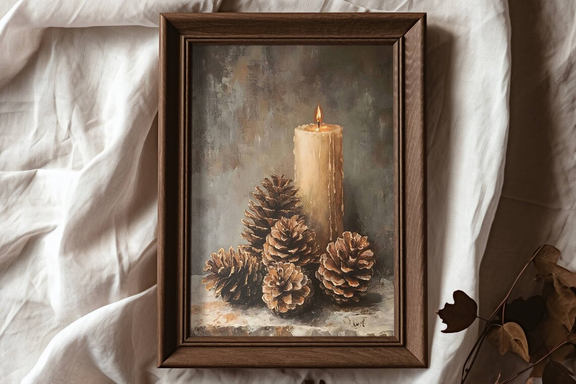 Vintage Christmas Pinecone Art Print, Rustic Holiday Decor - Image 6