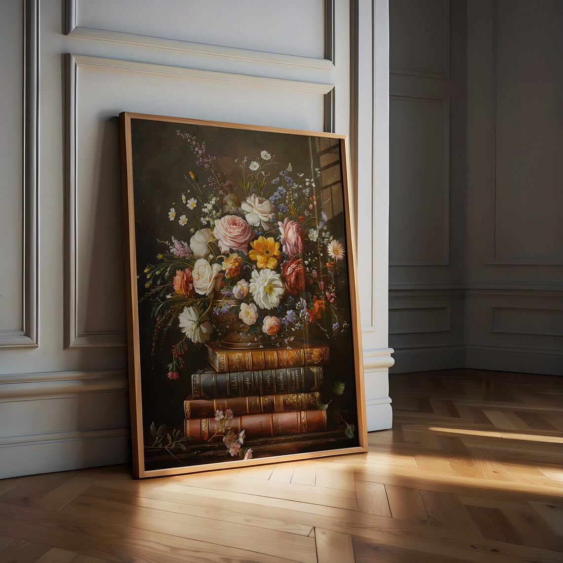 Floral Leather Bound Books Art Print, Dark Academia - Image 3