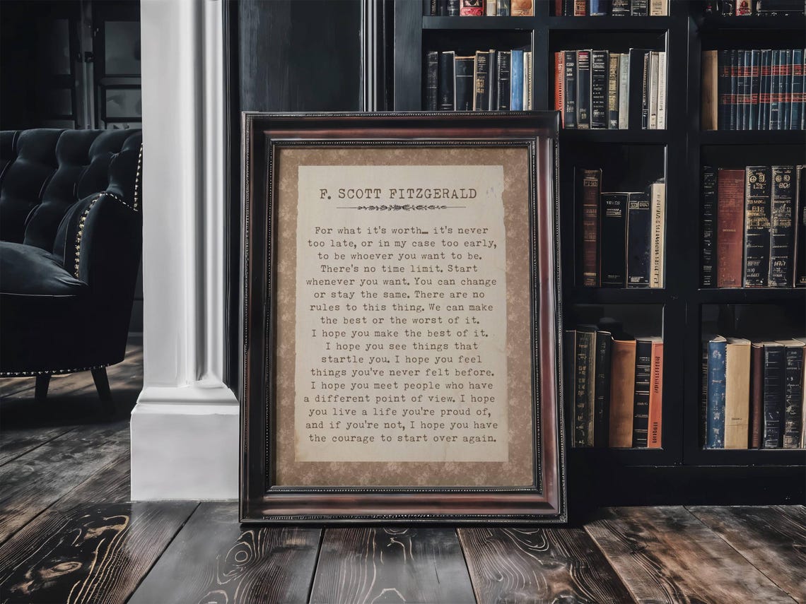 F Scott Fitzgerald For What It Is Worth Antique Damask Quote Poster - Image 4