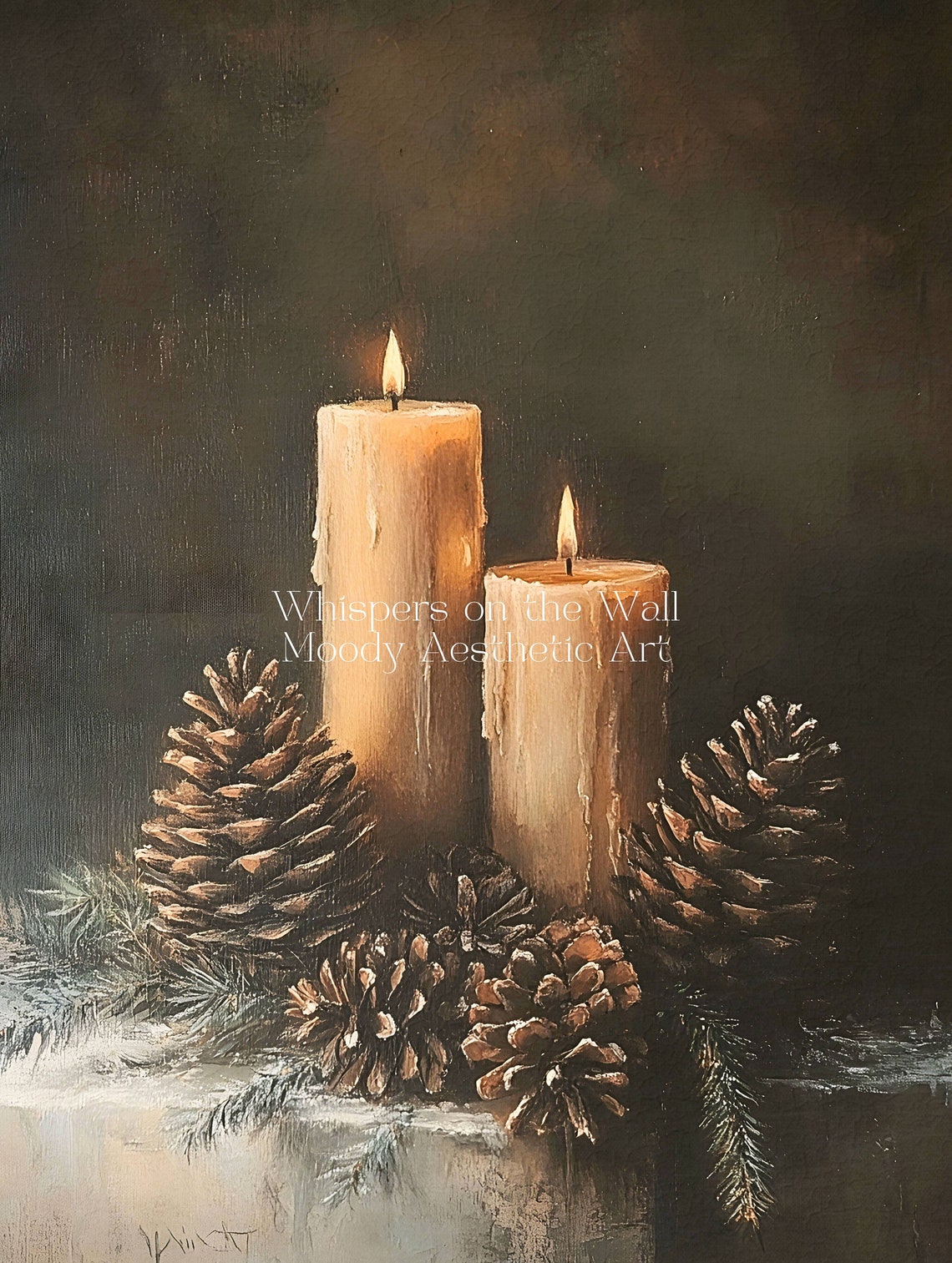 Christmas Candles with Pinecones Dark Moody Winter Still Life Poster - Image 5