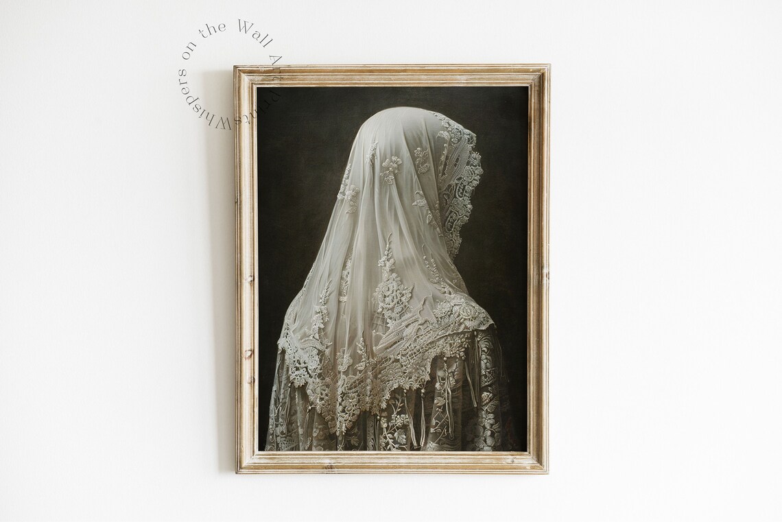 Veiled Ghost Woman Vintage Lace Spooky Halloween Oil Painting Poster - Image 3