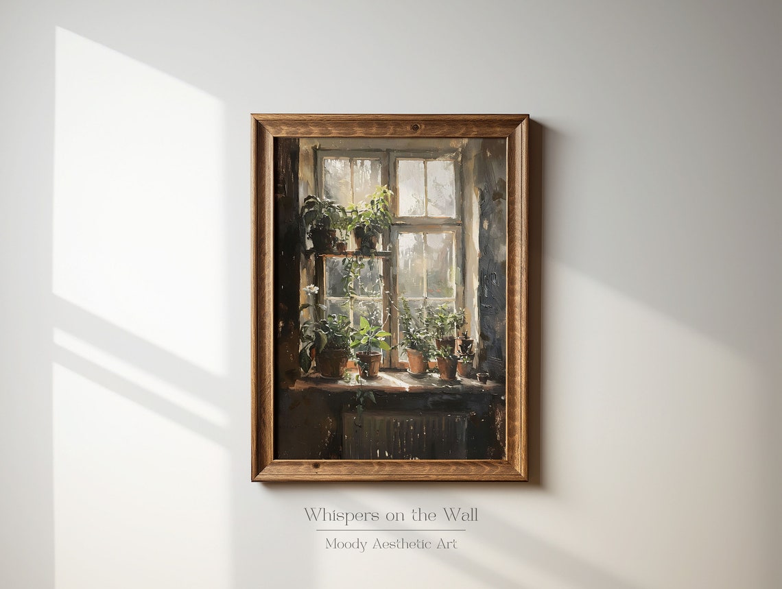 Sunlit Windowsill Potted Plants Vintage Botanical Painting Poster - Image 6