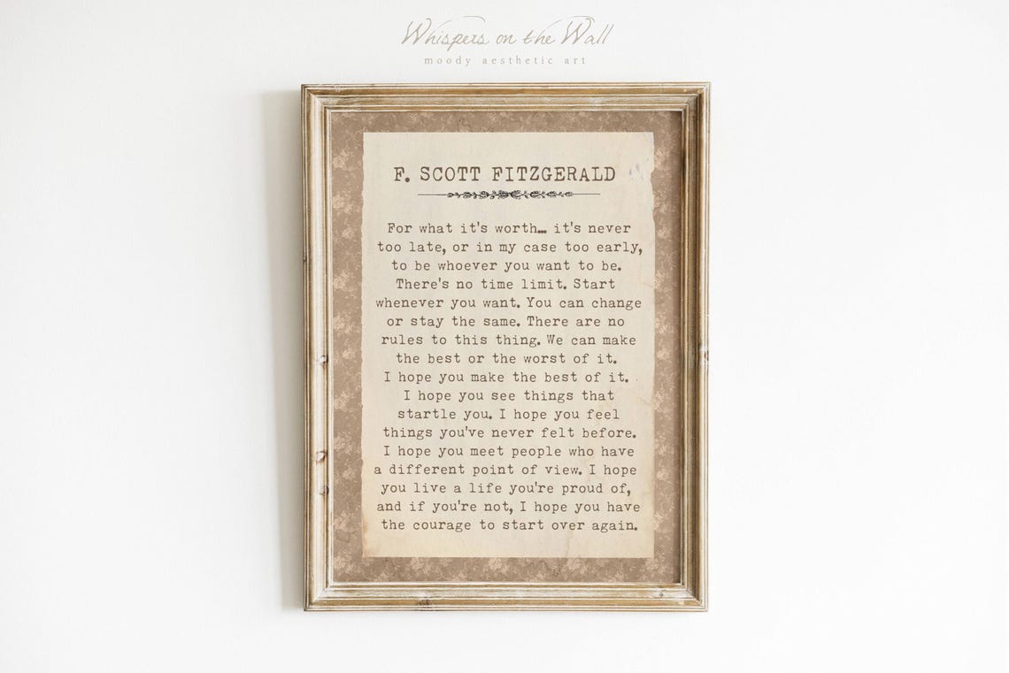 F Scott Fitzgerald For What It Is Worth Vintage Parchment Poster - Image 7