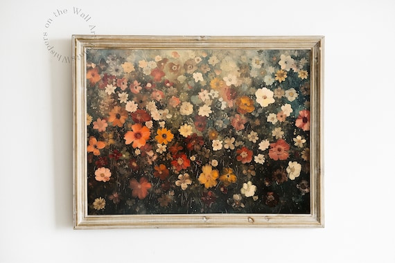 Pressed Flowers Wall Art Floral Wall Art Spring Home Decor Moody Art Print Vintage Farmhouse Painting