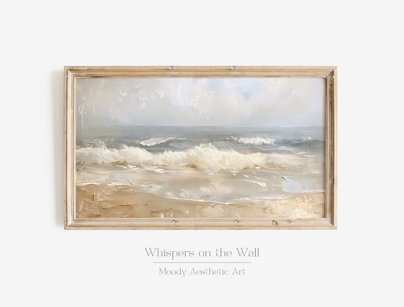 Calm Soft Neutral Beach Waves Minimalist Coastal Painting Poster