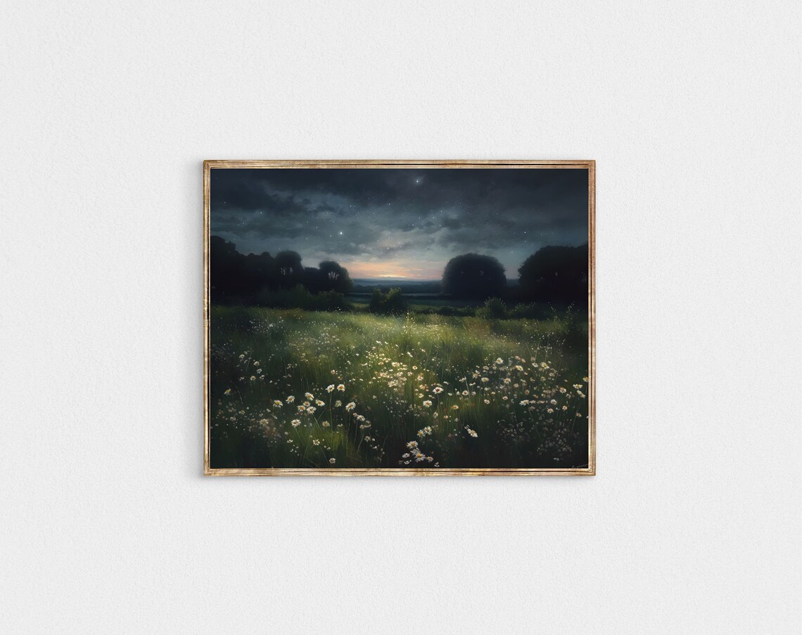 Nightscape Wildflower Landscape Art Print, Cottagecore - Image 3