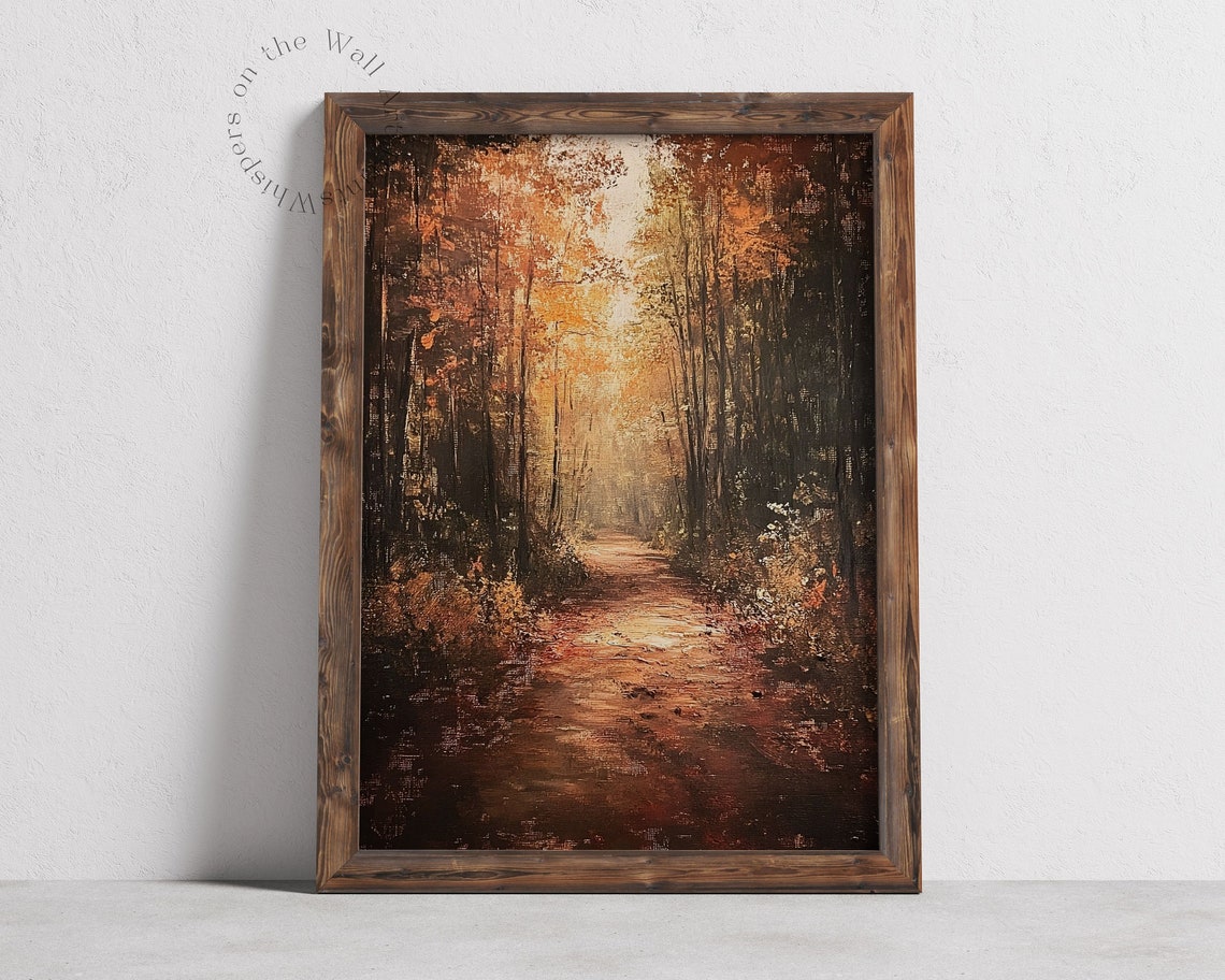 Golden Autumn Forest Path Warm Vintage Fall Landscape Oil Poster - Image 2