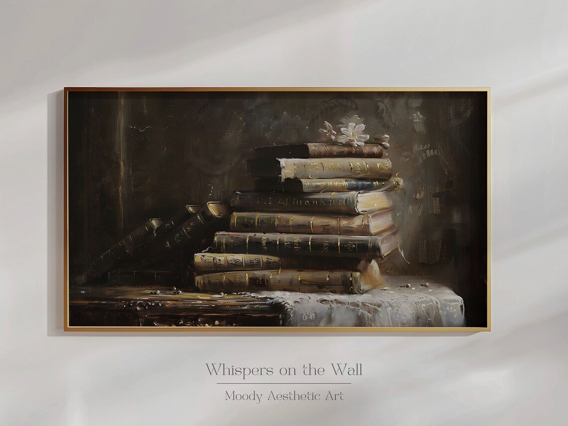 Dark Academia Book Pile Frame Tv Art Moody Frame Tv Art Victorian Wall Art Romantic Decor Book Stack Artwork - Image 6