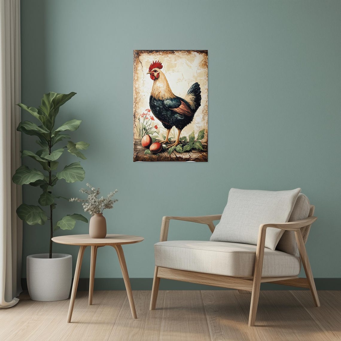 Vintage Rooster Farmhouse Style Rustic Country Kitchen Poster - Image 3