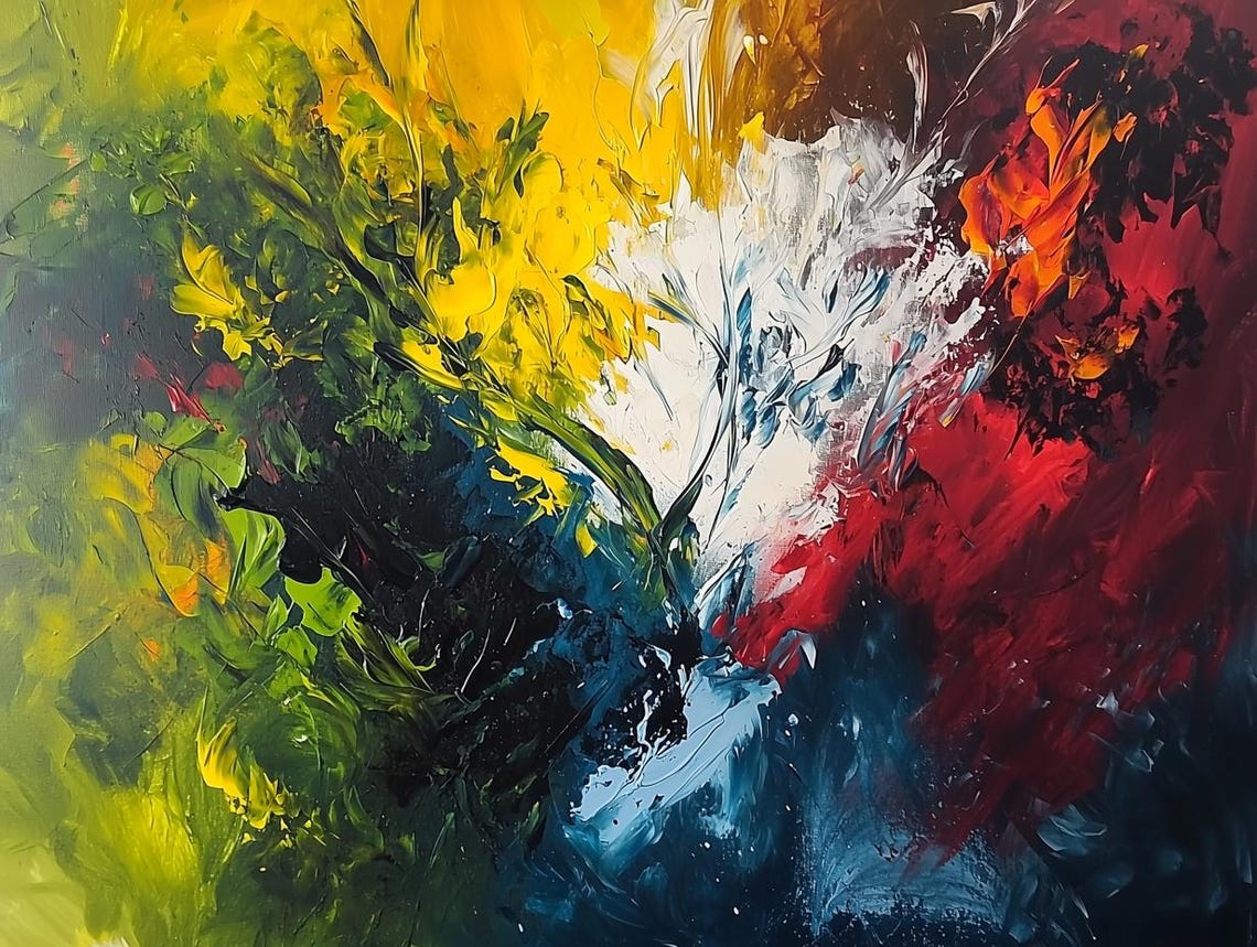 Explosive Palette Knife Color Burst Abstract Oil Painting Poster