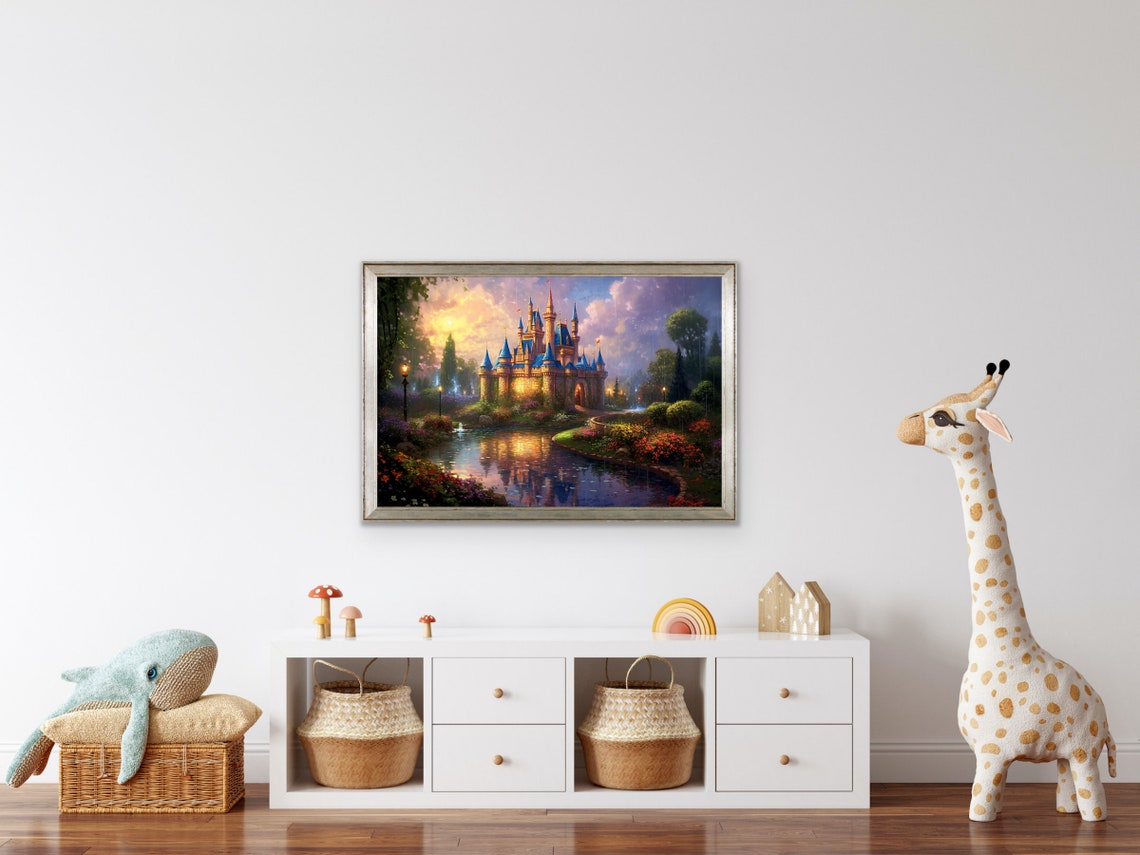 Magical Fairytale Castle Blue Spires Glowing Sunset Fantasy Poster - Image 2