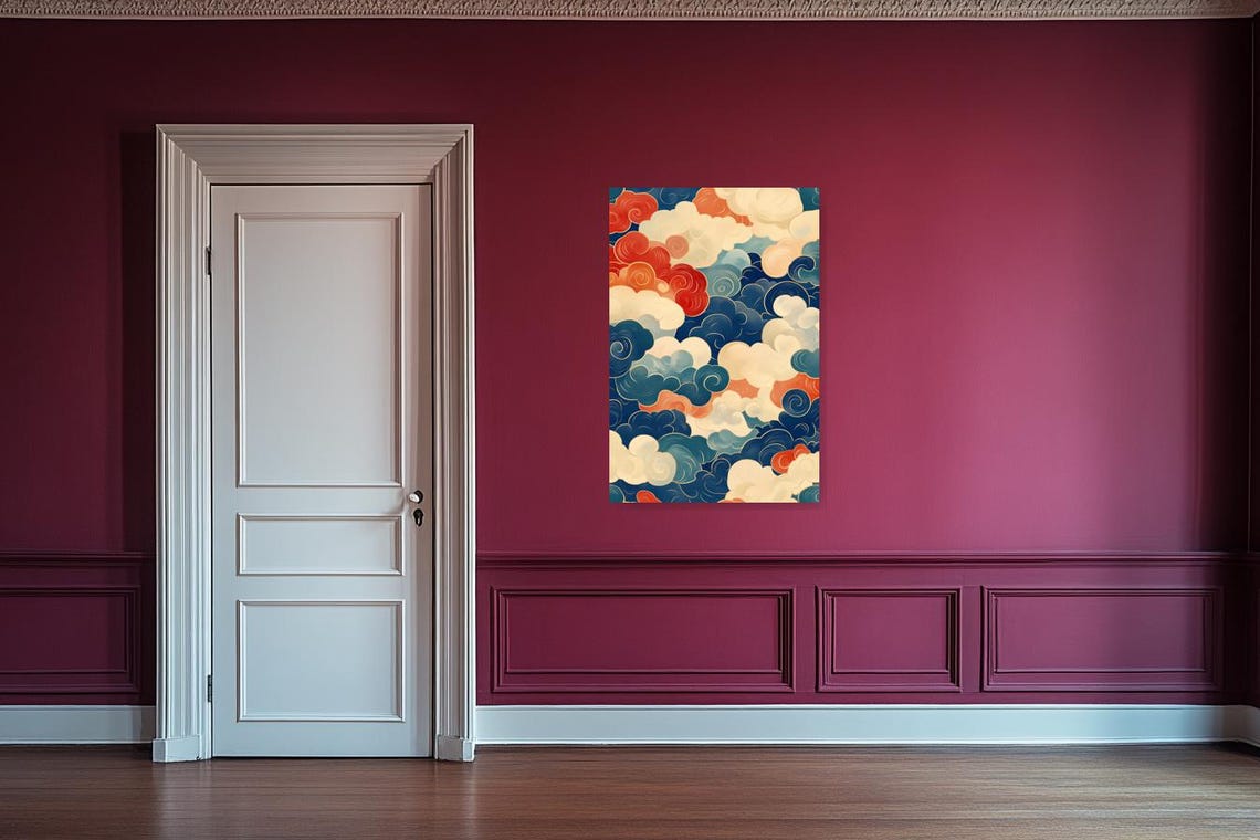 Custom Print Of Whimsical Colorful Clouds Inspired By Japanese Ukiyo E Art For Modern Home Decor - Image 2