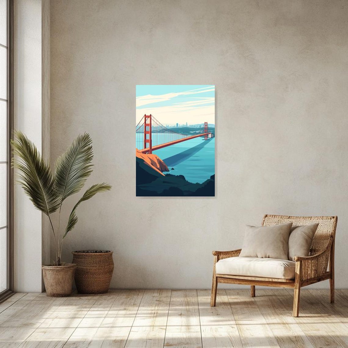 Golden Gate Bridge Print In Modern Art Style Stunning Blue And Orange Home Decor Wall Art - Image 2