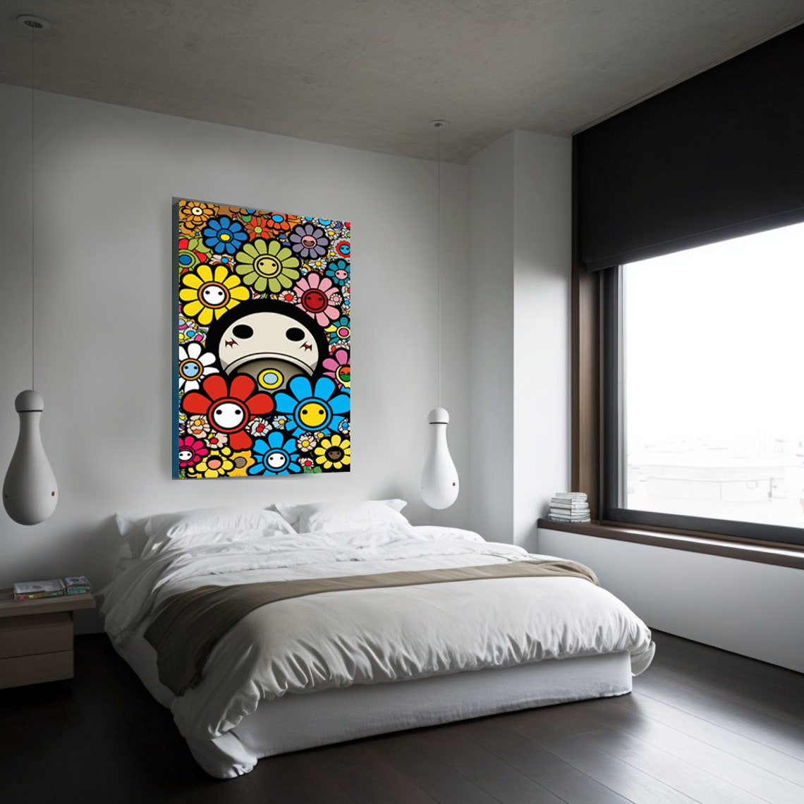 Cheerful Smiling Flowers Colorful Pop Art Floral Pattern Poster - Image 2