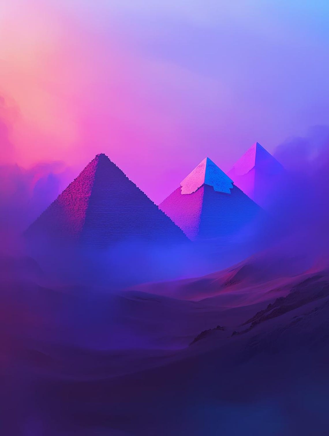 Giza Pyramids Purple Pink Surreal Night Desert Landscape Poster