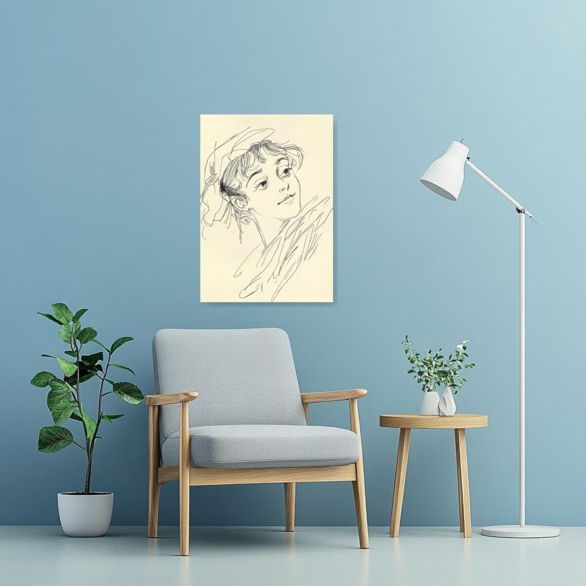Expressive Woman Portrait in Loose Ink Line Drawing Style Poster - Image 2