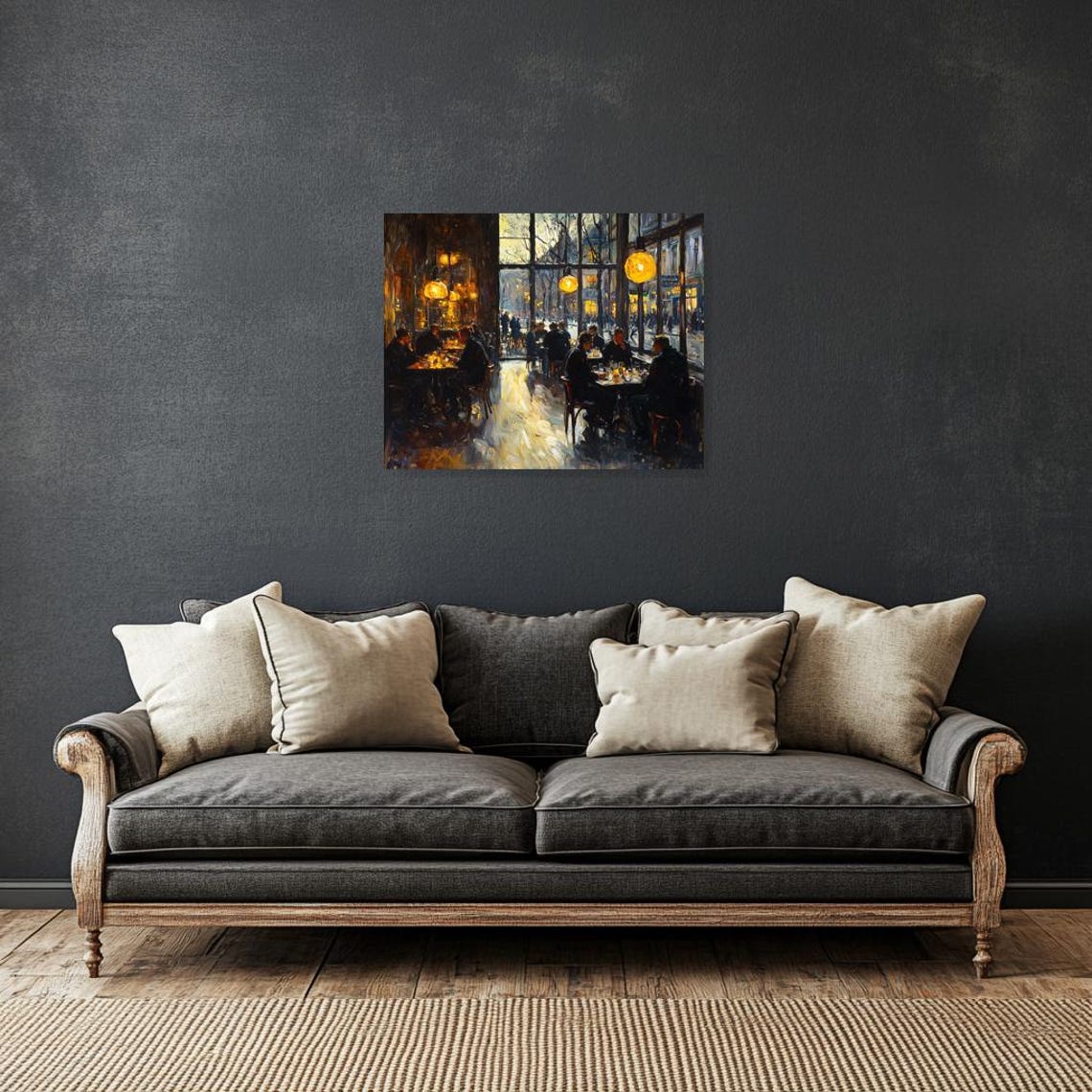 Warm Cafe Interior With Street Window Glow Impressionist Poster - Image 2
