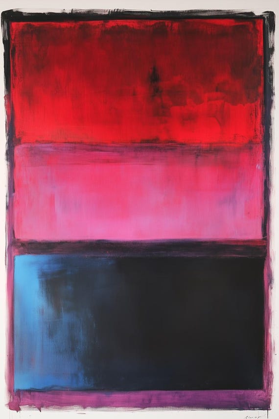 Custom Wall Art Inspired By Rothko With Bold Red Pink Black Color Blocks For Modern Home Decor