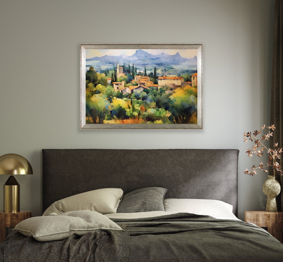 Village Among Green Forest Hills Impressionist Watercolor Art Poster - Image 2