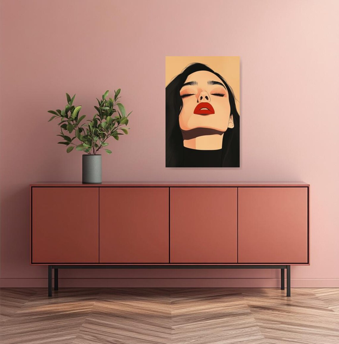 Pop Art Portrait of a Woman with Bold Red Lips Beauty Poster - Image 4