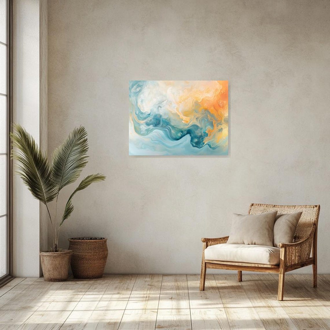 Teal and Gold Marble Fluid Abstract Resembling Ocean Waves Poster - Image 2