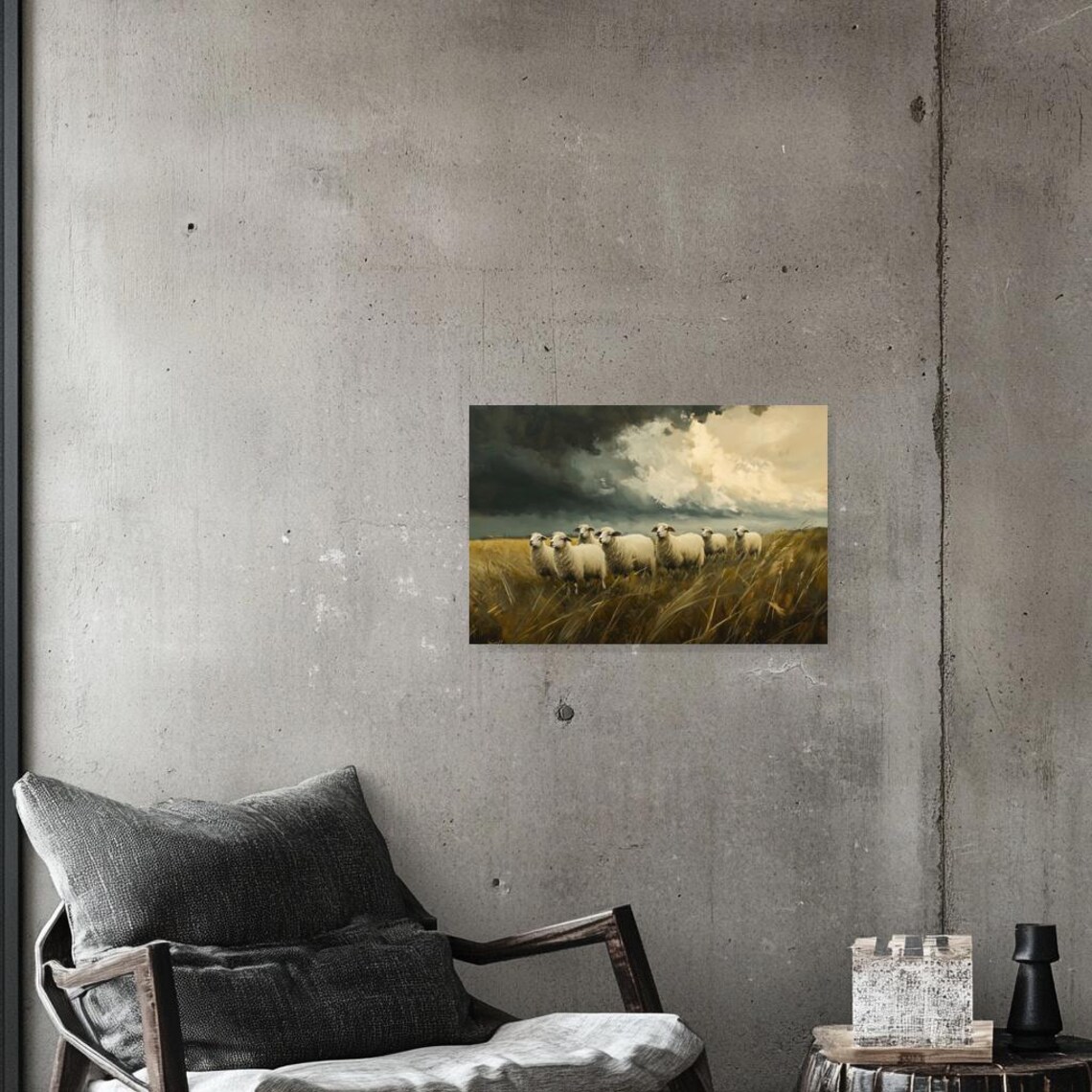 Sheep In Golden Fields, Rustic Landscape Print - Image 3
