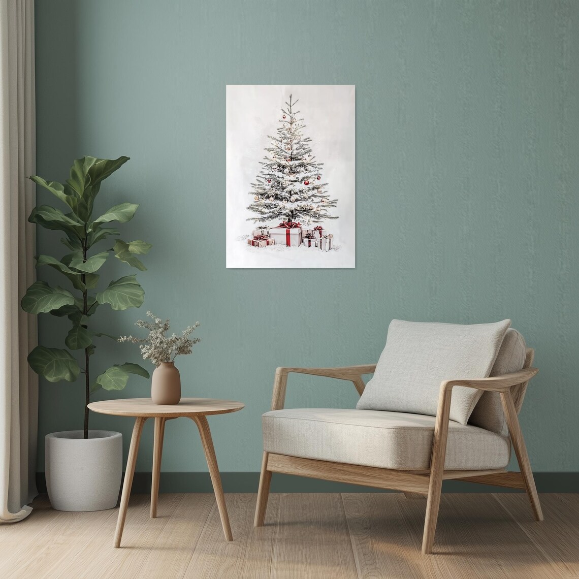 Snowy Christmas Tree With Gifts Red Ornaments Holiday Home Poster - Image 3