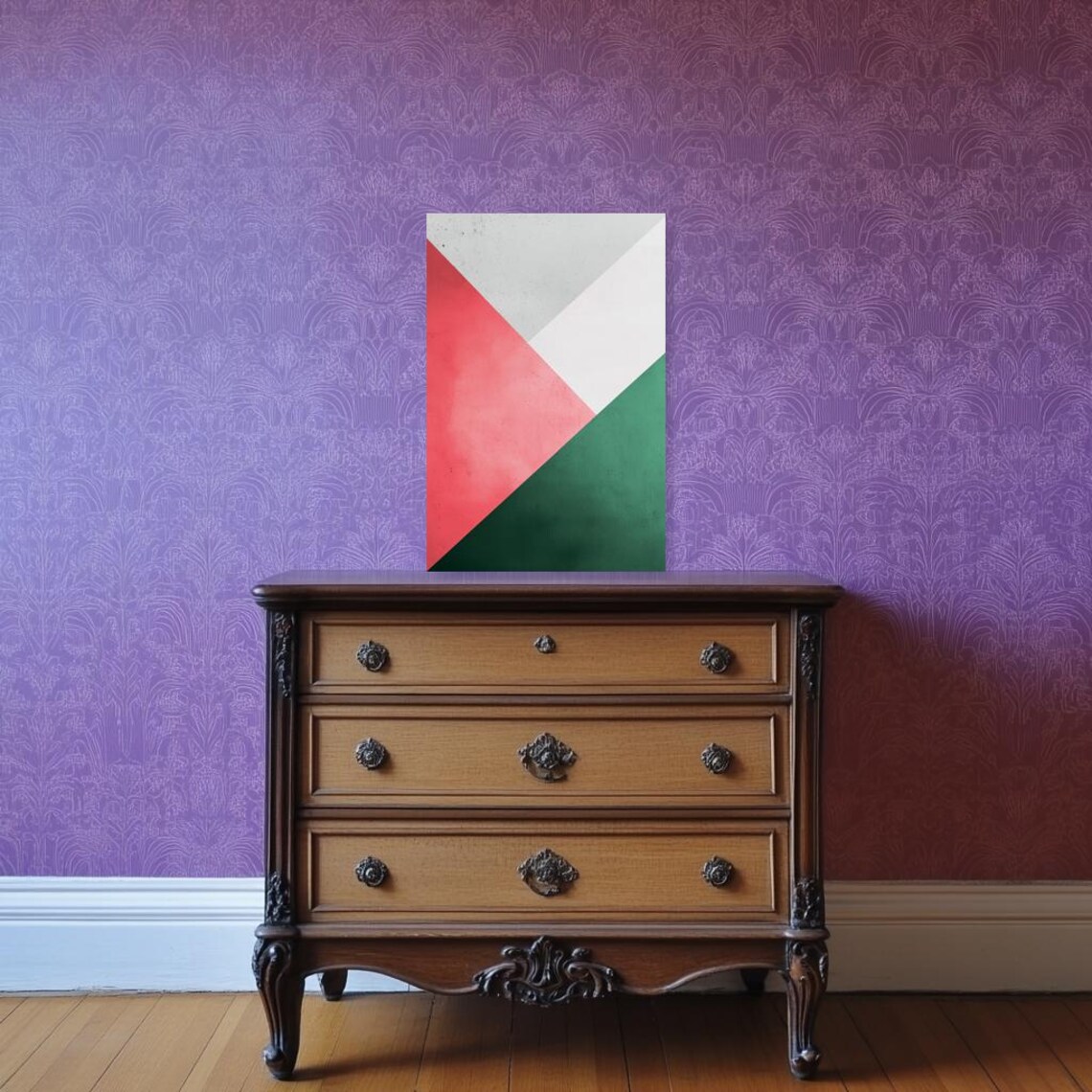 Bold Diagonal Color Block Abstract Geometric Art Poster in Pink Green White - Image 3