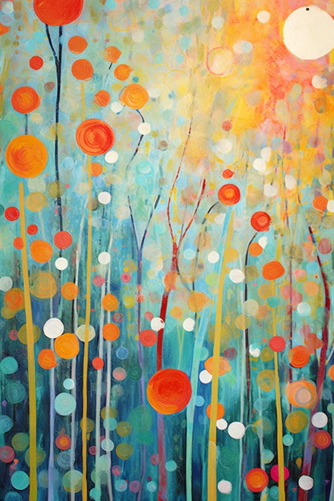 Colorful Abstract Blossom Dots Modern Botanical Flower Art Poster