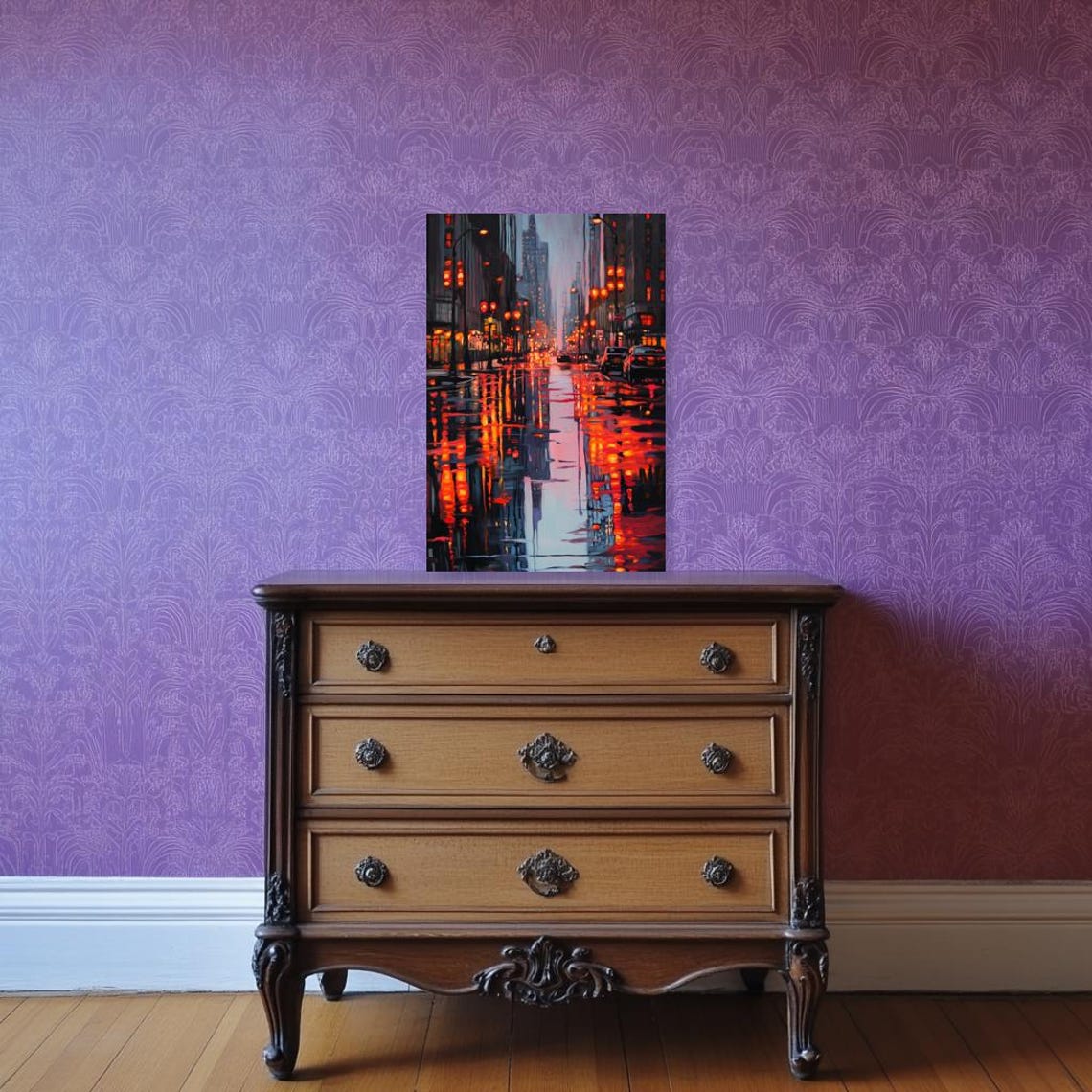 Custom Art Inspired By Edward Hoppers Urban Night Scene With Glowing Reflections And Moody Atmosphere For Home Decor - Image 5