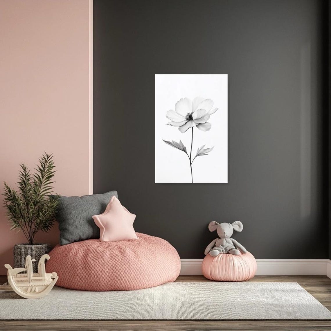 Black And White Anemone Flower Pencil Sketch Botanical Poster - Image 2