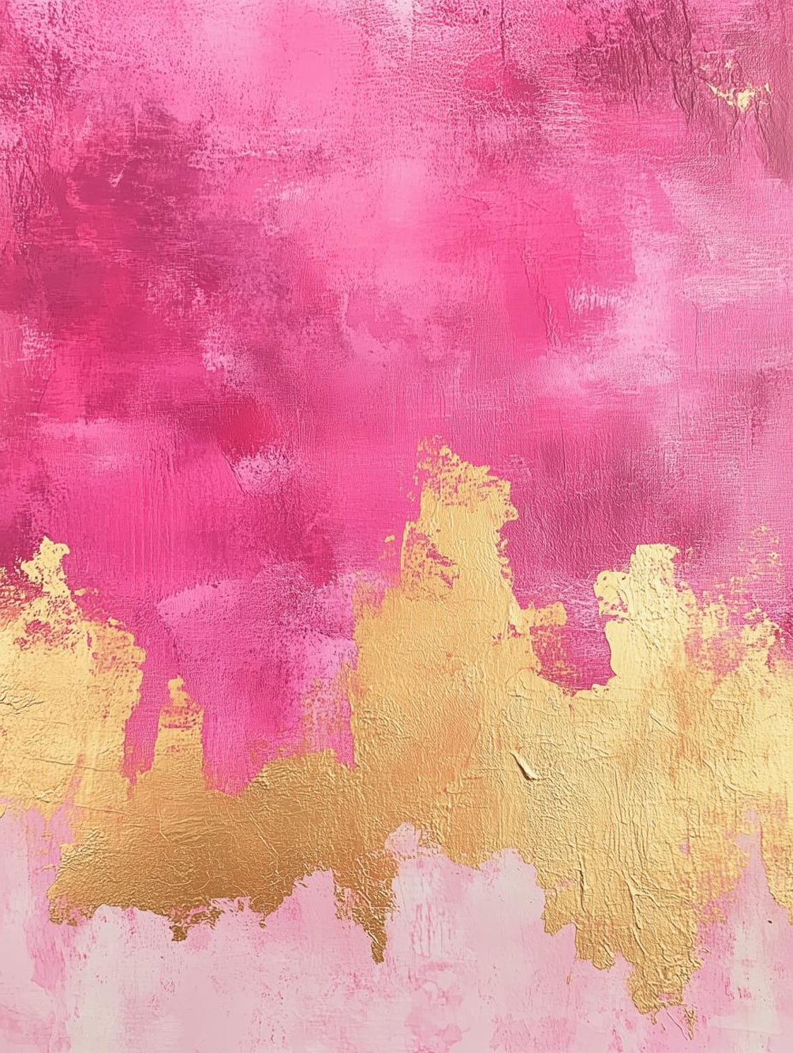 Hot Pink and Gold Textured Abstract Paint Modern Deco Style Poster