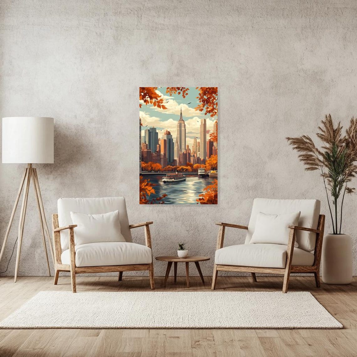 Autumn New York City Skyline Empire State Ferries Fall Foliage Poster - Image 2