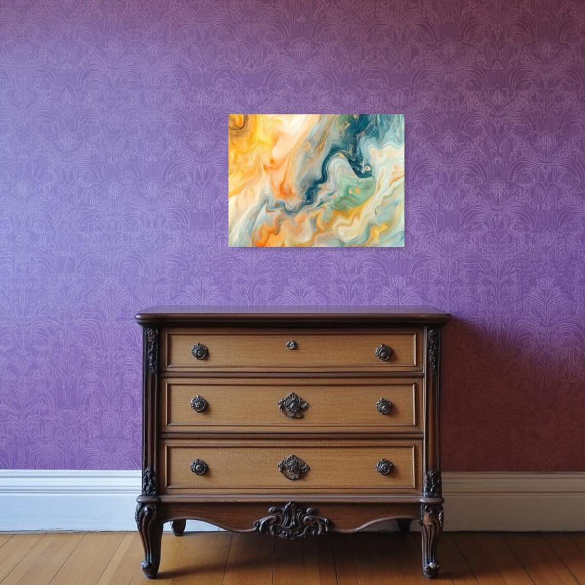 Abstract Marble Swirl Art in Deep Blue and Burnt Orange Poster - Image 3
