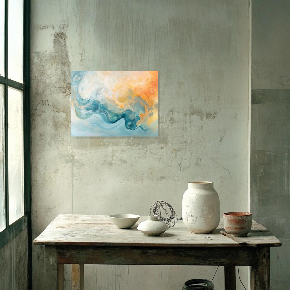 Teal and Gold Marble Fluid Abstract Resembling Ocean Waves Poster - Image 3