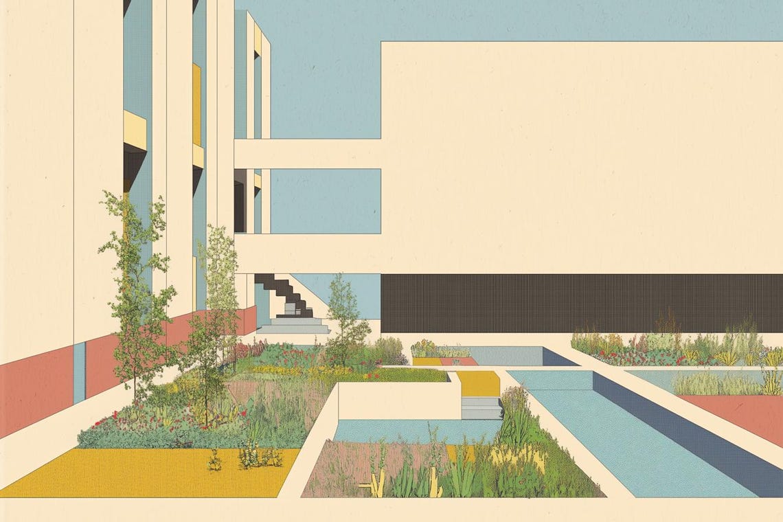 Modern Architectural Print Inspired By Le Corbusiers Colorful Geometric Design For Home Decor