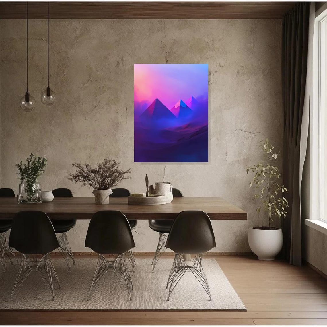 Giza Pyramids Purple Pink Surreal Night Desert Landscape Poster - Image 3
