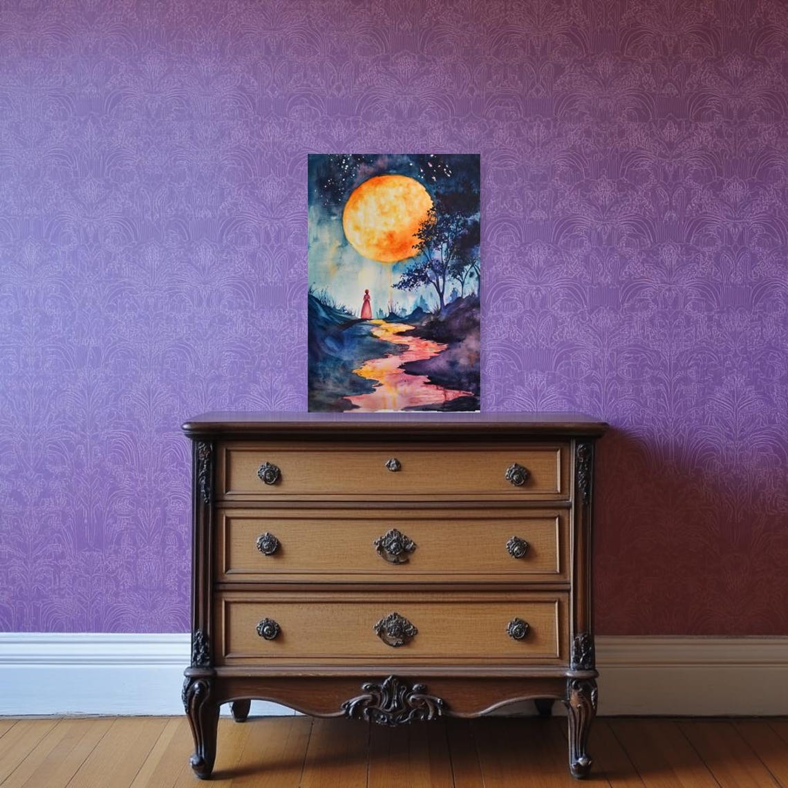 Original Print Inspired By Claude Monet With Vibrant Moonlit Landscape And Ethereal Colors For Wall Art Home Decor - Image 2