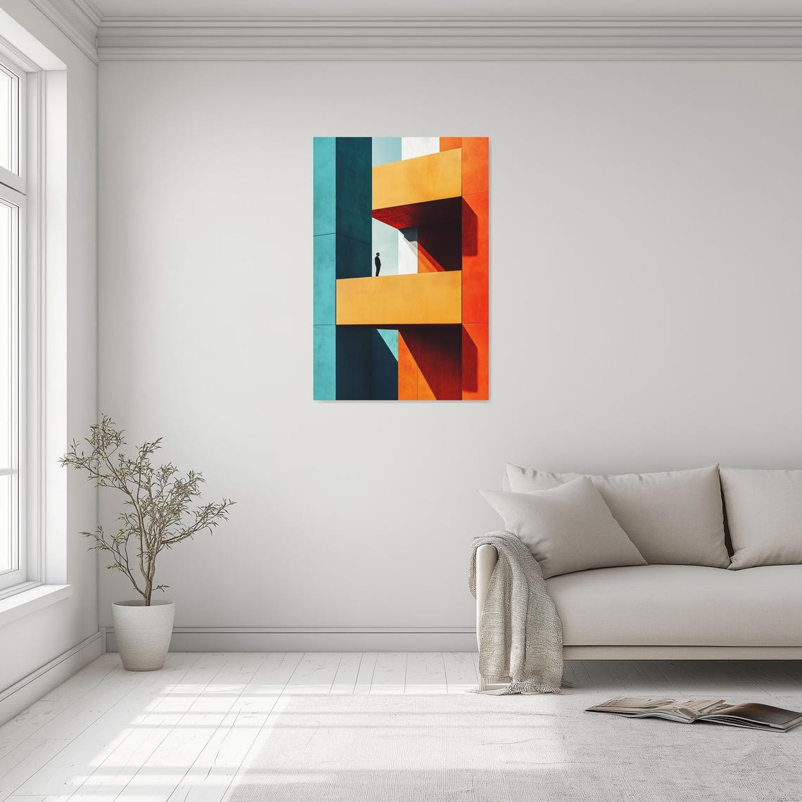 Colorful Geometric Building Solitary Man Architectural Art Poster - Image 3