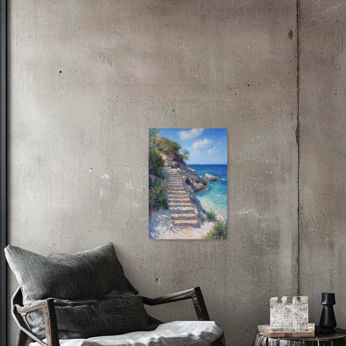 Serene Coastal Steps - Impressionist Style Poster - Image 3