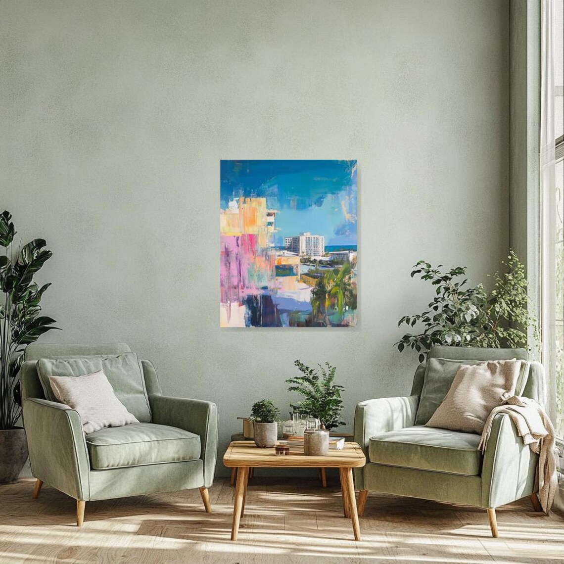 Tropical Coastal Cityscape Abstract Modern Color Block Wall Poster - Image 3