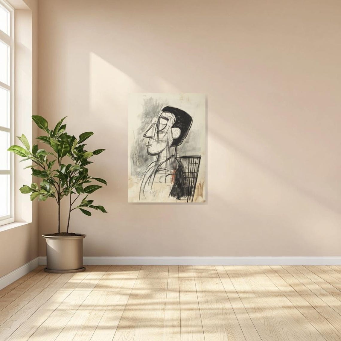 Cubist Inspired Print Abstract Portrait Art With Bold Lines And Grayscale Hues For Modern Home Decor - Image 3