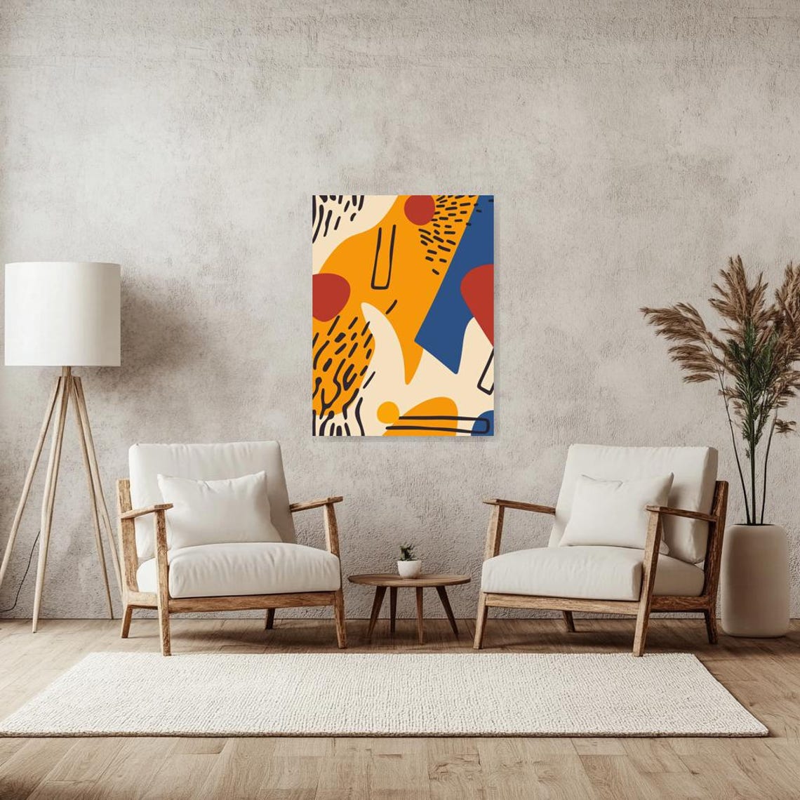 Playful Abstract Geometric Shapes in Orange Blue and Red Poster - Image 3
