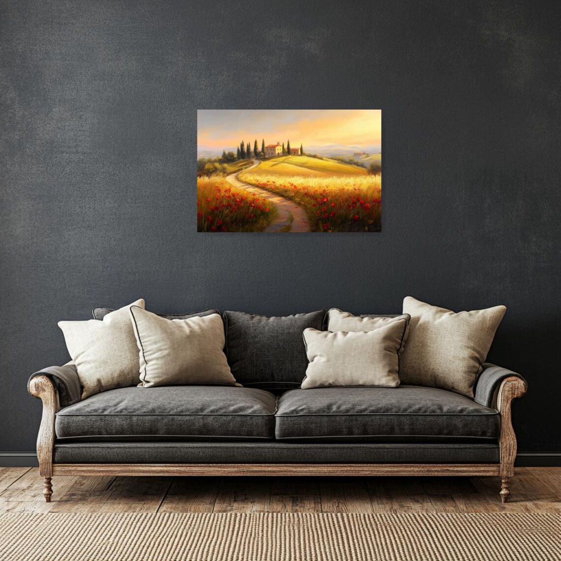 Golden Tuscan Hills with Red Poppies and Hilltop Villa Poster - Image 3